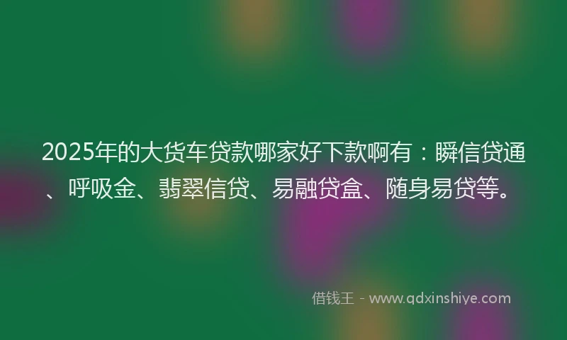 2025年的大货车贷款哪家好下款啊有：瞬信贷通、呼吸金、翡翠信贷、易融贷盒、随身易贷等。