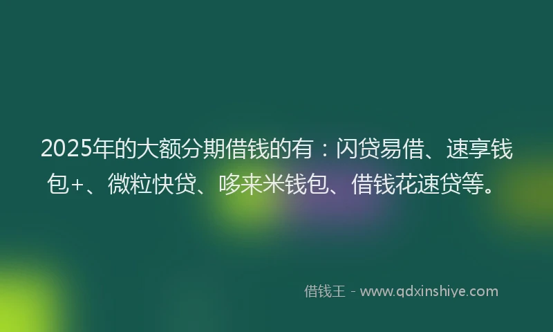 2025年的大额分期借钱的有：闪贷易借、速享钱包+、微粒快贷、哆来米钱包、借钱花速贷等。