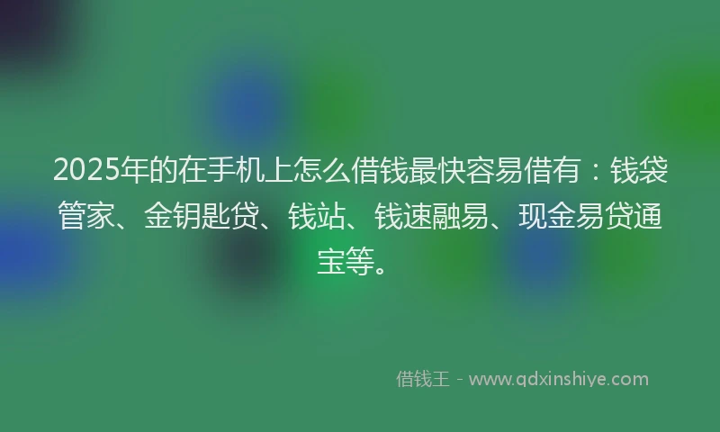 2025年的在手机上怎么借钱最快容易借有：钱袋管家、金钥匙贷、钱站、钱速融易、现金易贷通宝等。