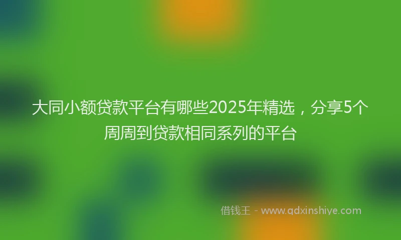 大同小额贷款平台有哪些2025年精选，分享5个周周到贷款相同系列的平台