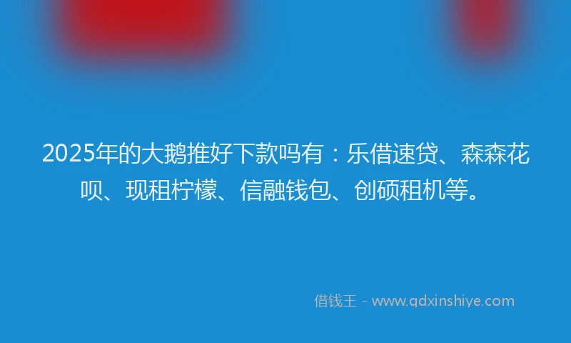 2025年的大鹅推好下款吗有：乐借速贷、森森花呗、现租柠檬、信融钱包、创硕租机等。