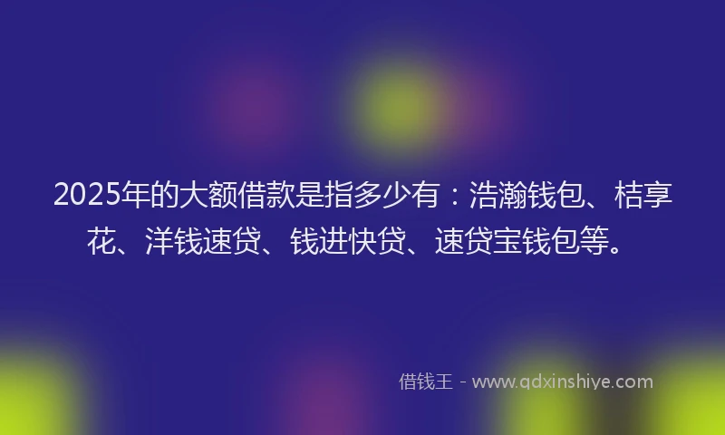 2025年的大额借款是指多少有：浩瀚钱包、桔享花、洋钱速贷、钱进快贷、速贷宝钱包等。