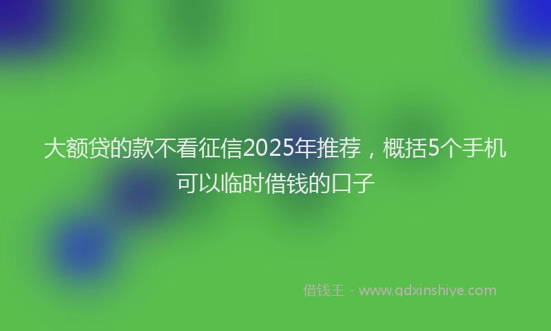 大额贷的款不看征信2025年推荐，概括5个手机可以临时借钱的口子