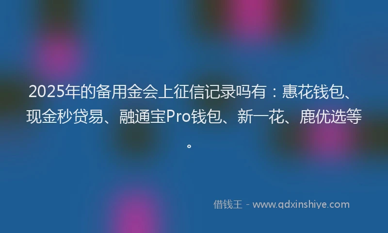 2025年的备用金会上征信记录吗有：惠花钱包、现金秒贷易、融通宝Pro钱包、新一花、鹿优选等。