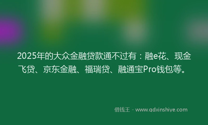 2025年的大众金融贷款通不过有：融e花、现金飞贷、京东金融、福瑞贷、融通宝Pro钱包等。
