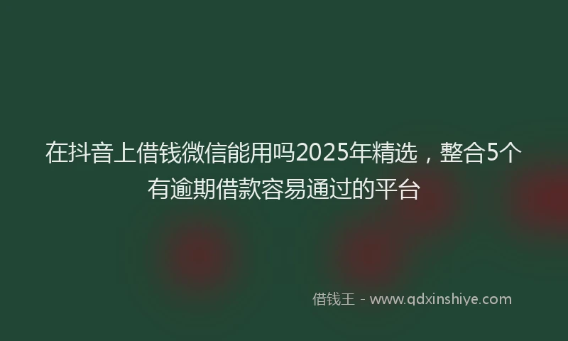 在抖音上借钱微信能用吗2025年精选，整合5个有逾期借款容易通过的平台