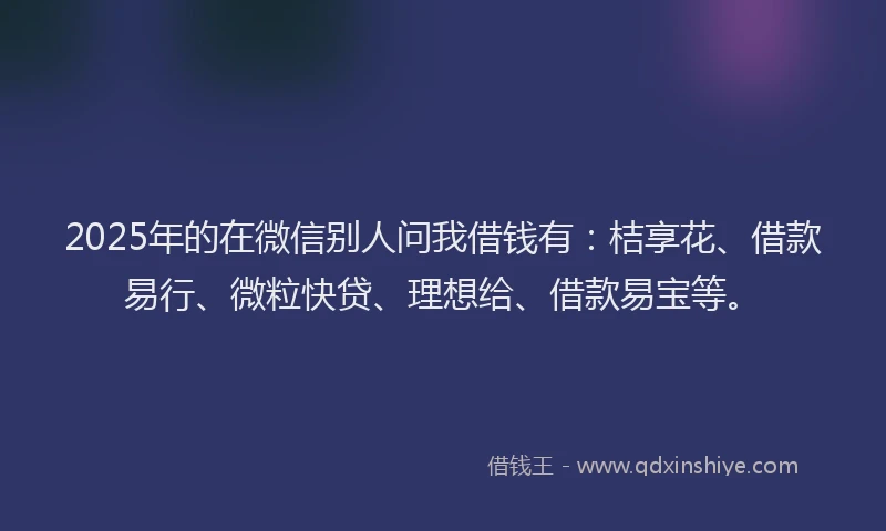 2025年的在微信别人问我借钱有：桔享花、借款易行、微粒快贷、理想给、借款易宝等。