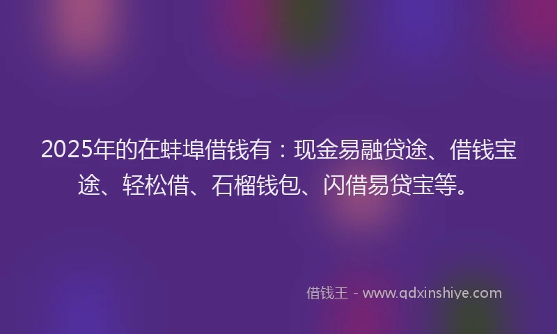 2025年的在蚌埠借钱有：现金易融贷途、借钱宝途、轻松借、石榴钱包、闪借易贷宝等。