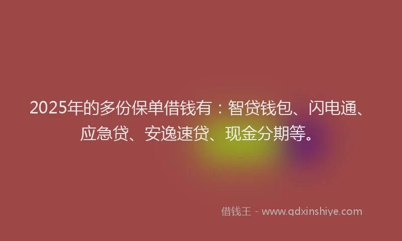2025年的多份保单借钱有:智贷钱包、闪电通、应急贷、安逸速贷、现金分期等。