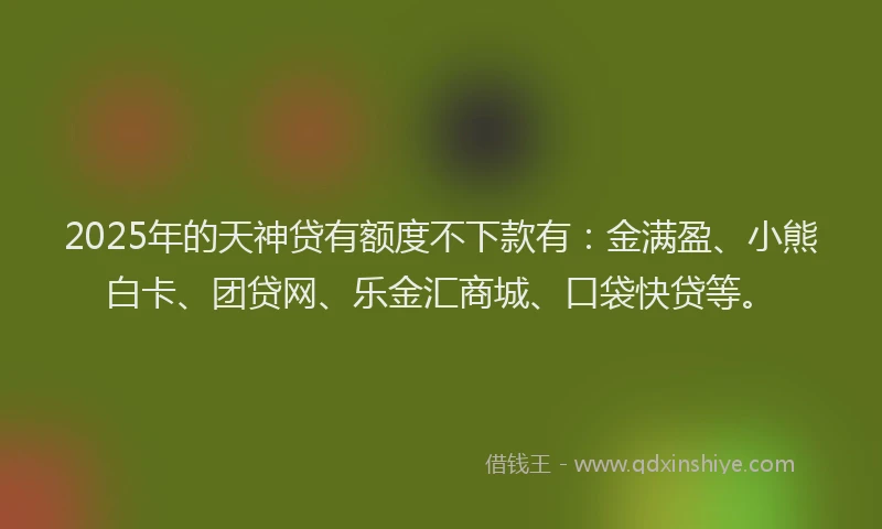 2025年的天神贷有额度不下款有：金满盈、小熊白卡、团贷网、乐金汇商城、口袋快贷等。