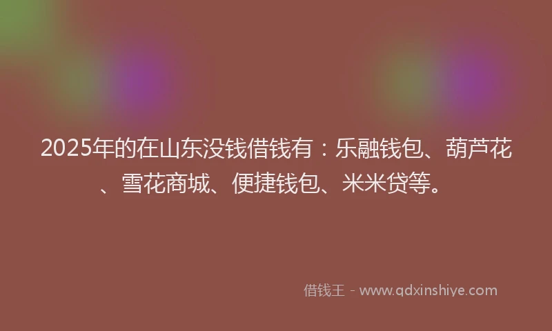 2025年的在山东没钱借钱有：乐融钱包、葫芦花、雪花商城、便捷钱包、米米贷等。