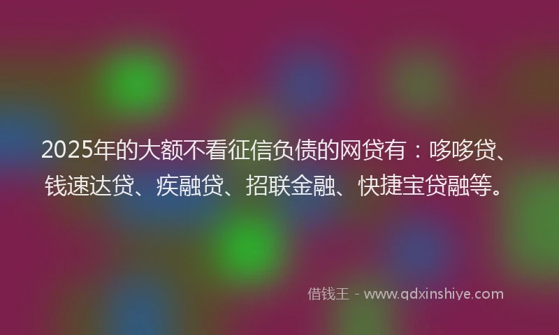 2025年的大额不看征信负债的网贷有：哆哆贷、钱速达贷、疾融贷、招联金融、快捷宝贷融等。