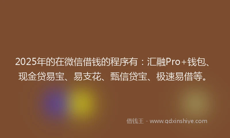 2025年的在微信借钱的程序有：汇融Pro+钱包、现金贷易宝、易支花、甄信贷宝、极速易借等。