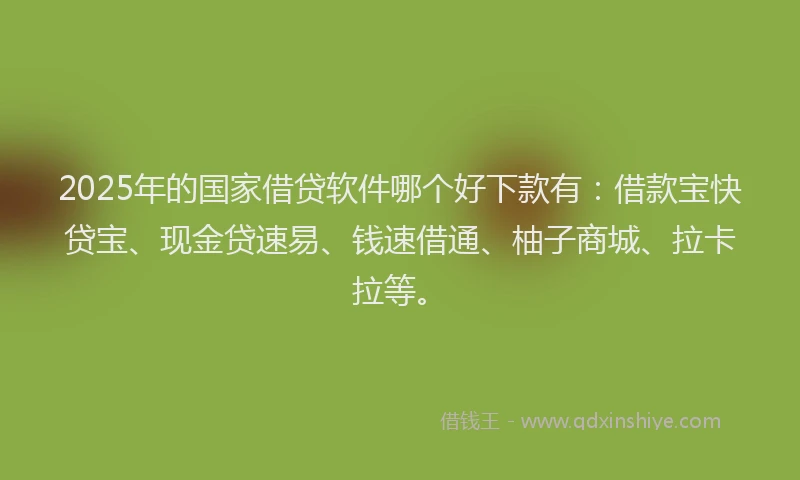 2025年的国家借贷软件哪个好下款有：借款宝快贷宝、现金贷速易、钱速借通、柚子商城、拉卡拉等。