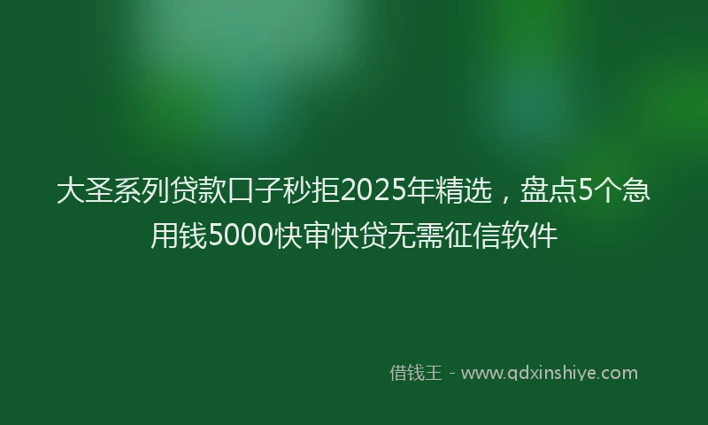 大圣系列贷款口子秒拒2025年精选，盘点5个急用钱5000快审快贷无需征信软件