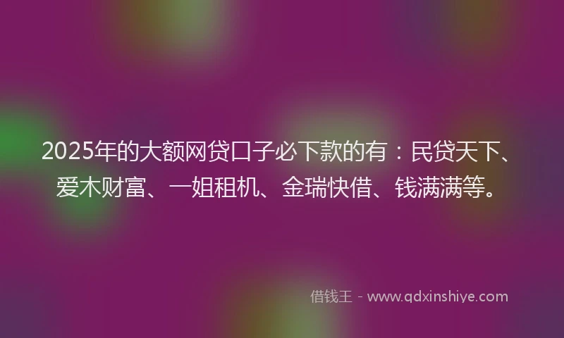 2025年的大额网贷口子必下款的有：民贷天下、爱木财富、一姐租机、金瑞快借、钱满满等。