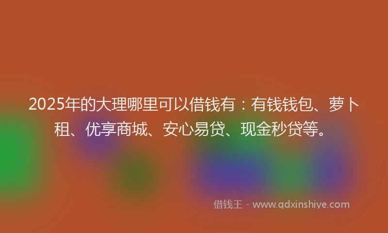 2025年的大理哪里可以借钱有：有钱钱包、萝卜租、优享商城、安心易贷、现金秒贷等。