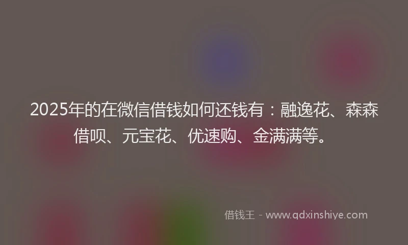 2025年的在微信借钱如何还钱有：融逸花、森森借呗、元宝花、优速购、金满满等。