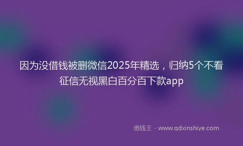 因为没借钱被删微信2025年精选，归纳5个不看征信无视黑白百分百下款app