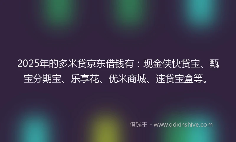 2025年的多米贷京东借钱有：现金侠快贷宝、甄宝分期宝、乐享花、优米商城、速贷宝盒等。