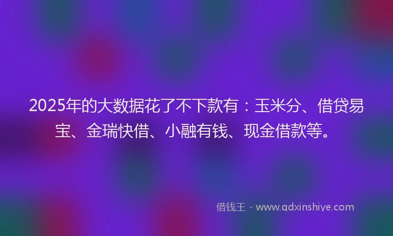 2025年的大数据花了不下款有:玉米分、借贷易宝、金瑞快借、小融有钱、现金借款等。