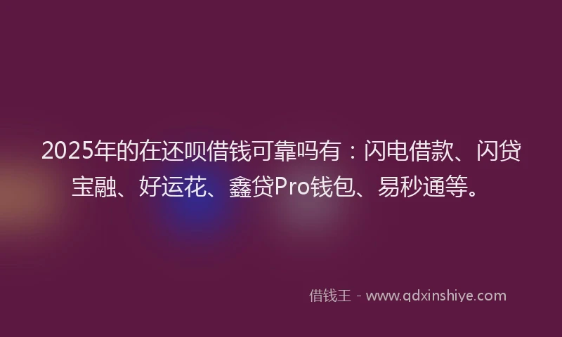 2025年的在还呗借钱可靠吗有：闪电借款、闪贷宝融、好运花、鑫贷Pro钱包、易秒通等。