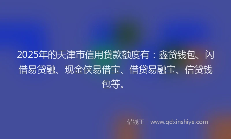 2025年的天津市信用贷款额度有：鑫贷钱包、闪借易贷融、现金侠易借宝、借贷易融宝、信贷钱包等。