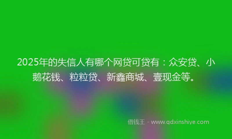 2025年的失信人有哪个网贷可贷有：众安贷、小鹅花钱、粒粒贷、新鑫商城、壹现金等。