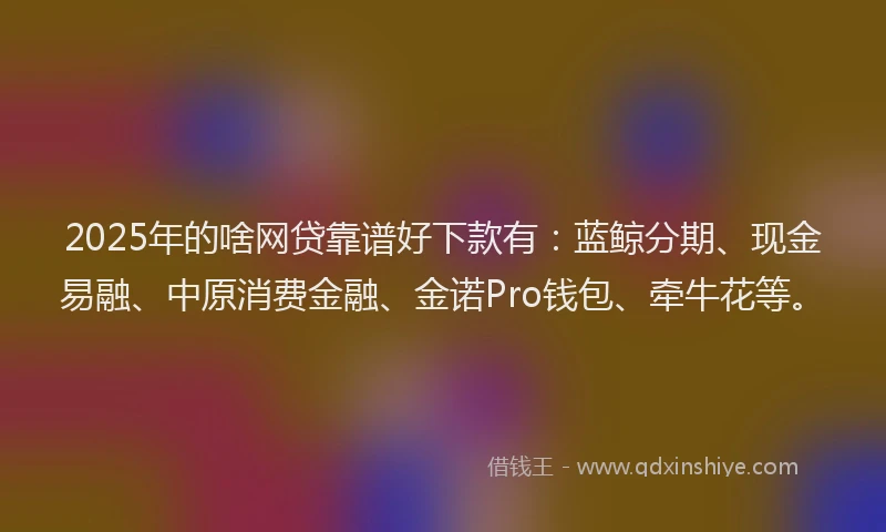 2025年的啥网贷靠谱好下款有：蓝鲸分期、现金易融、中原消费金融、金诺Pro钱包、牵牛花等。