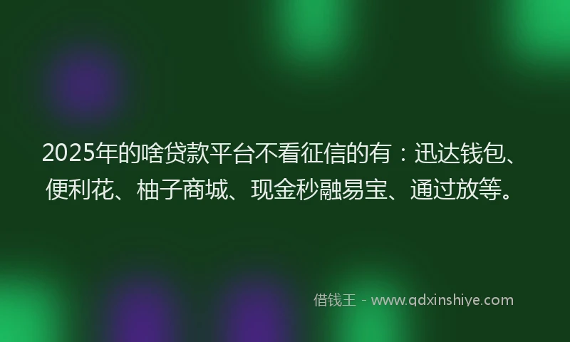 2025年的啥贷款平台不看征信的有：迅达钱包、便利花、柚子商城、现金秒融易宝、通过放等。