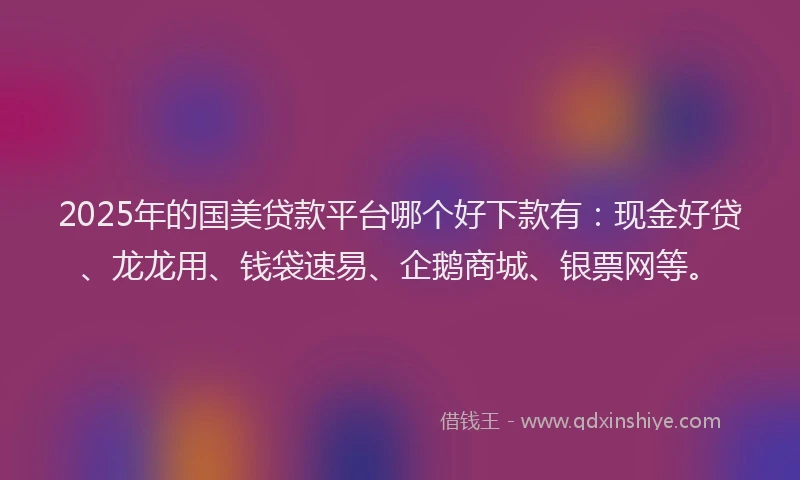 2025年的国美贷款平台哪个好下款有：现金好贷、龙龙用、钱袋速易、企鹅商城、银票网等。