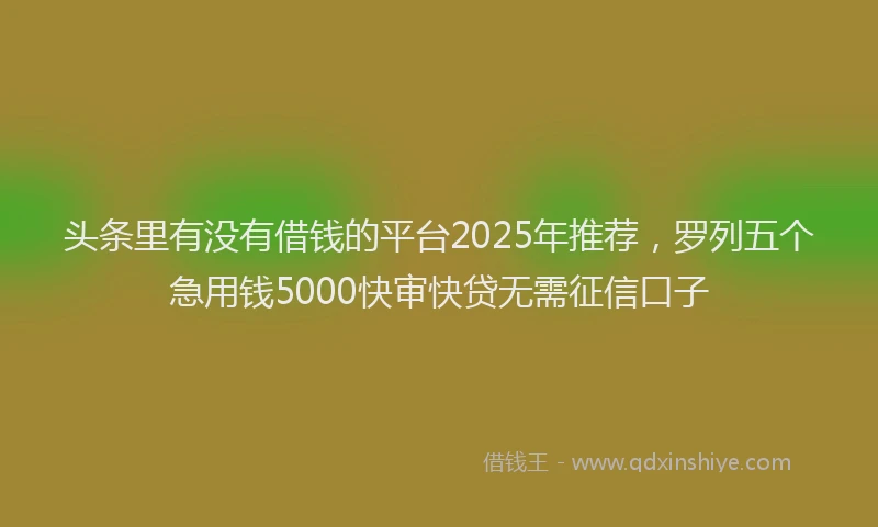 头条里有没有借钱的平台2025年推荐，罗列五个急用钱5000快审快贷无需征信口子