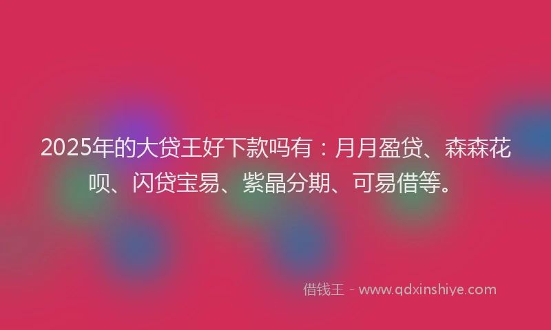 2025年的大贷王好下款吗有：月月盈贷、森森花呗、闪贷宝易、紫晶分期、可易借等。