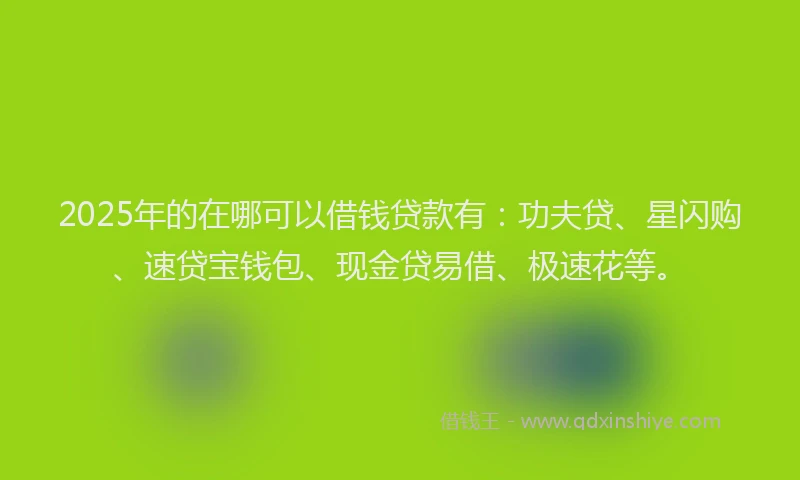 2025年的在哪可以借钱贷款有：功夫贷、星闪购、速贷宝钱包、现金贷易借、极速花等。
