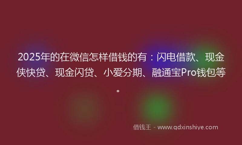 2025年的在微信怎样借钱的有：闪电借款、现金侠快贷、现金闪贷、小爱分期、融通宝Pro钱包等。