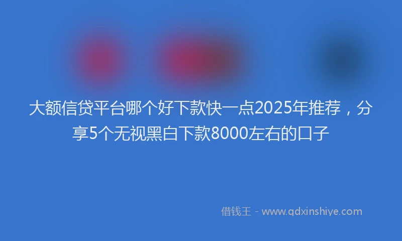 大额信贷平台哪个好下款快一点2025年推荐，分享5个无视黑白下款8000左右的口子