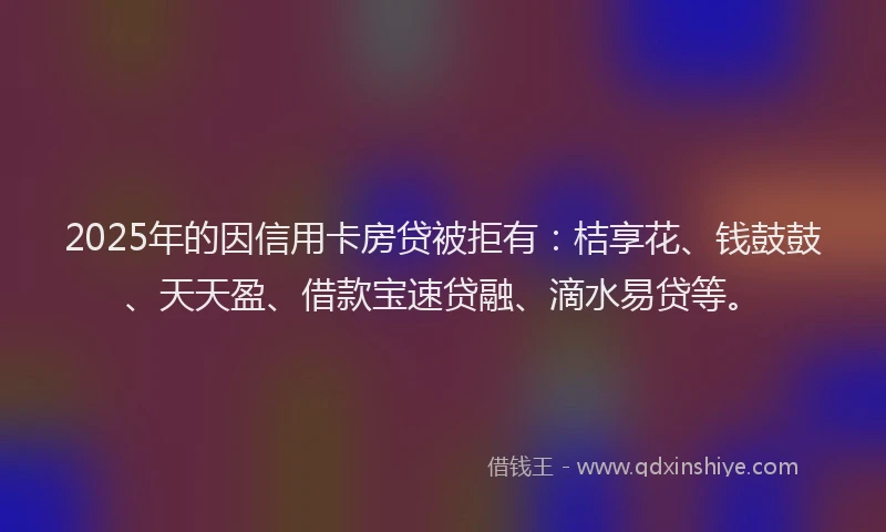 2025年的因信用卡房贷被拒有：桔享花、钱鼓鼓、天天盈、借款宝速贷融、滴水易贷等。