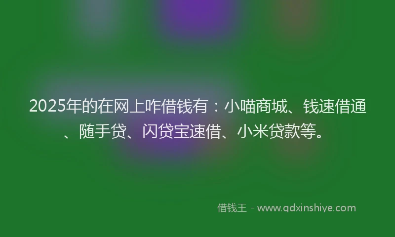 2025年的在网上咋借钱有：小喵商城、钱速借通、随手贷、闪贷宝速借、小米贷款等。