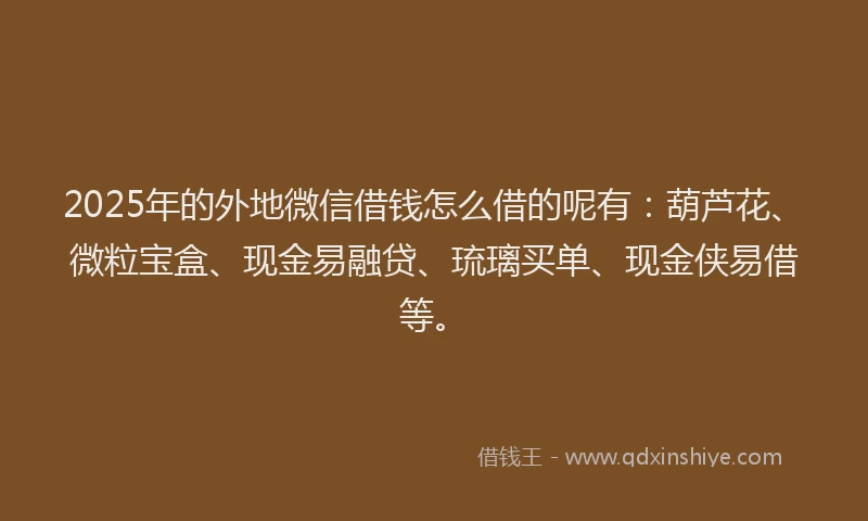 2025年的外地微信借钱怎么借的呢有：葫芦花、微粒宝盒、现金易融贷、琉璃买单、现金侠易借等。
