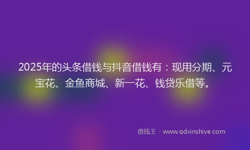 2025年的头条借钱与抖音借钱有：现用分期、元宝花、金鱼商城、新一花、钱贷乐借等。