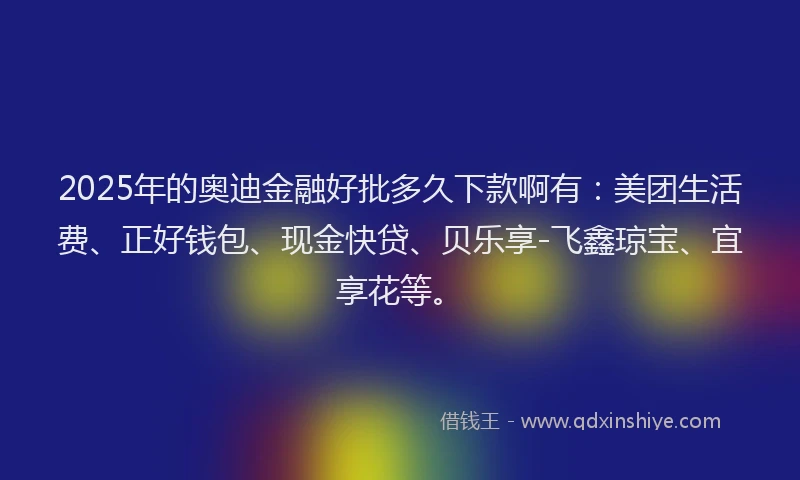 2025年的奥迪金融好批多久下款啊有：美团生活费、正好钱包、现金快贷、贝乐享-飞鑫琼宝、宜享花等。