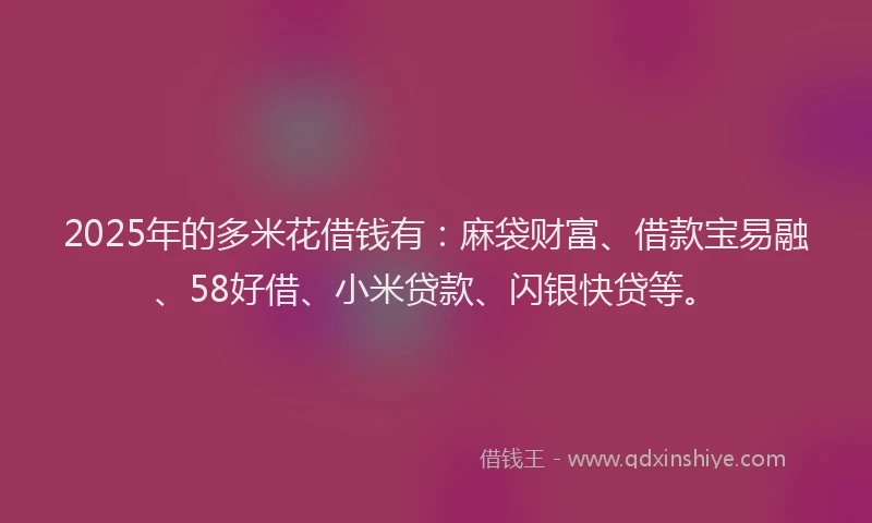 2025年的多米花借钱有：麻袋财富、借款宝易融、58好借、小米贷款、闪银快贷等。