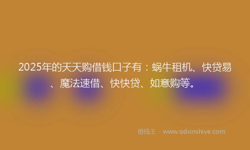 2025年的天天购借钱口子有：蜗牛租机、快贷易、魔法速借、快快贷、如意购等。