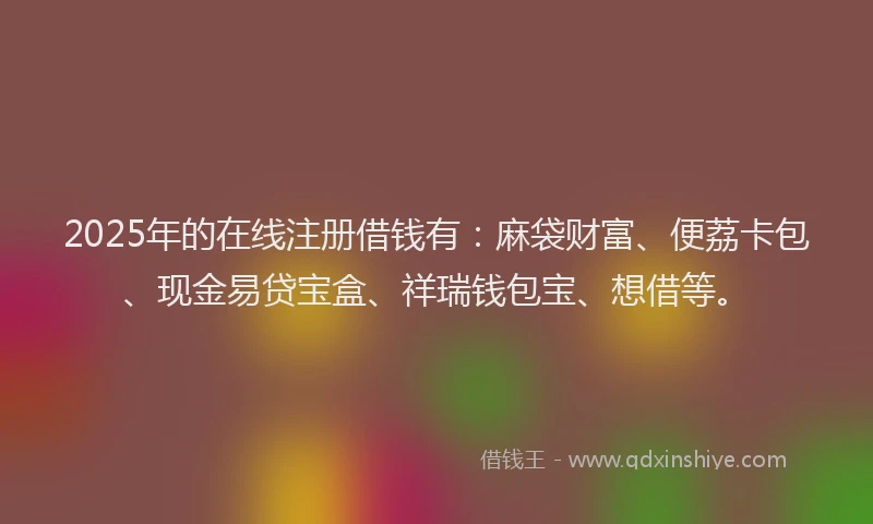 2025年的在线注册借钱有：麻袋财富、便荔卡包、现金易贷宝盒、祥瑞钱包宝、想借等。