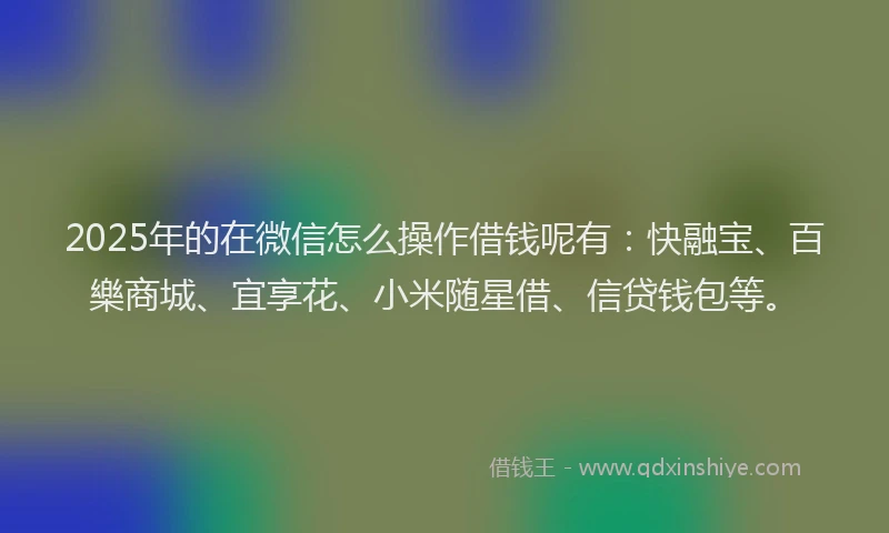 2025年的在微信怎么操作借钱呢有：快融宝、百樂商城、宜享花、小米随星借、信贷钱包等。