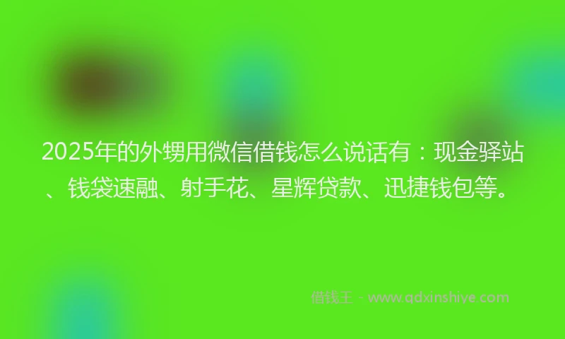 2025年的外甥用微信借钱怎么说话有：现金驿站、钱袋速融、射手花、星辉贷款、迅捷钱包等。
