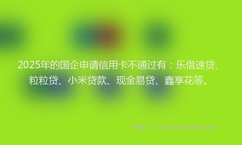2025年的国企申请信用卡不通过有：乐借速贷、粒粒贷、小米贷款、现金易贷、鑫享花等。