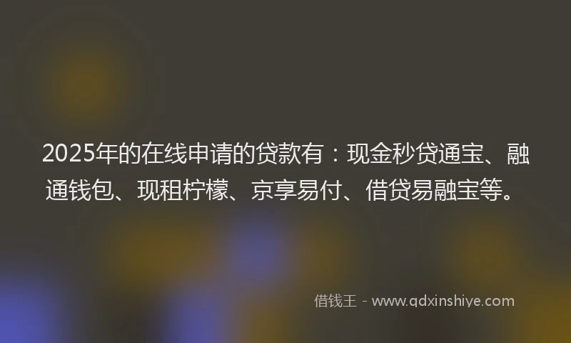2025年的在线申请的贷款有：现金秒贷通宝、融通钱包、现租柠檬、京享易付、借贷易融宝等。