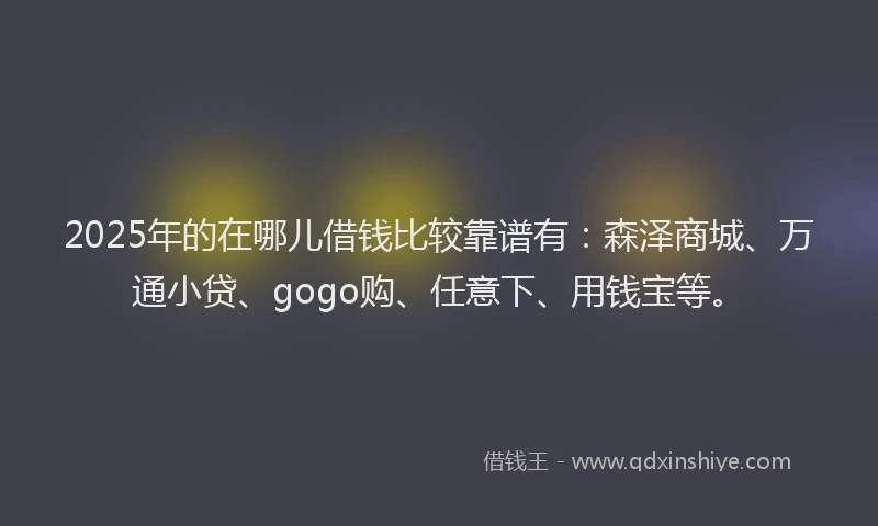 2025年的在哪儿借钱比较靠谱有：森泽商城、万通小贷、gogo购、任意下、用钱宝等。