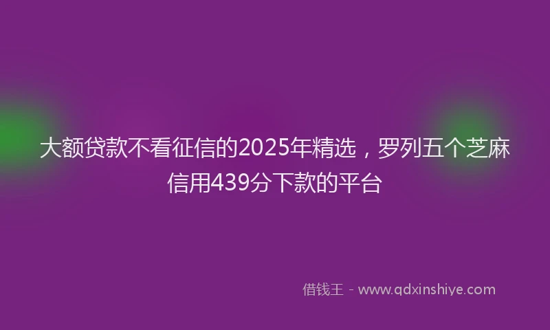 大额贷款不看征信的2025年精选，罗列五个芝麻信用439分下款的平台